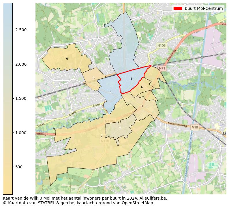 Aantal inwoners op de kaart van de buurt Mol-Centrum: Op deze pagina vind je veel informatie over inwoners (zoals de verdeling naar leeftijdsgroepen, gezinssamenstelling, geslacht, autochtoon of Belgisch met een immigratie achtergrond,...), woningen (aantallen, types, prijs ontwikkeling, gebruik, type eigendom,...) en méér (autobezit, energieverbruik,...)  op basis van open data van STATBEL en diverse andere bronnen!