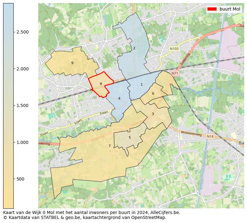 Aantal inwoners op de kaart van de buurt Mol: Op deze pagina vind je veel informatie over inwoners (zoals de verdeling naar leeftijdsgroepen, gezinssamenstelling, geslacht, autochtoon of Belgisch met een immigratie achtergrond,...), woningen (aantallen, types, prijs ontwikkeling, gebruik, type eigendom,...) en méér (autobezit, energieverbruik,...)  op basis van open data van STATBEL en diverse andere bronnen!