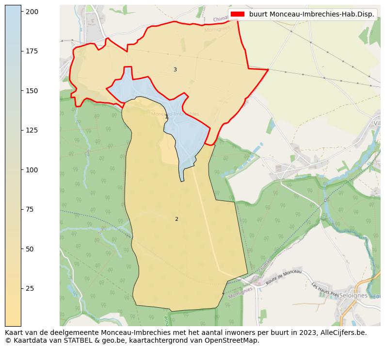 Aantal inwoners op de kaart van de buurt Monceau-Imbrechies-Hab.Disp.: Op deze pagina vind je veel informatie over inwoners (zoals de verdeling naar leeftijdsgroepen, gezinssamenstelling, geslacht, autochtoon of Belgisch met een immigratie achtergrond,...), woningen (aantallen, types, prijs ontwikkeling, gebruik, type eigendom,...) en méér (autobezit, energieverbruik,...)  op basis van open data van STATBEL en diverse andere bronnen!