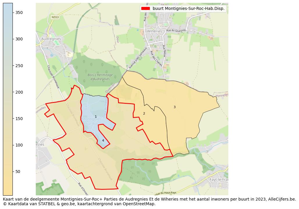 Aantal inwoners op de kaart van de buurt Montignies-Sur-Roc-Hab.Disp.: Op deze pagina vind je veel informatie over inwoners (zoals de verdeling naar leeftijdsgroepen, gezinssamenstelling, geslacht, autochtoon of Belgisch met een immigratie achtergrond,...), woningen (aantallen, types, prijs ontwikkeling, gebruik, type eigendom,...) en méér (autobezit, energieverbruik,...)  op basis van open data van STATBEL en diverse andere bronnen!