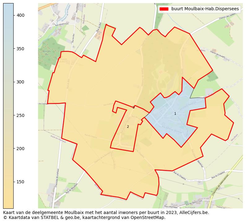 Aantal inwoners op de kaart van de buurt Moulbaix-Hab.Dispersees: Op deze pagina vind je veel informatie over inwoners (zoals de verdeling naar leeftijdsgroepen, gezinssamenstelling, geslacht, autochtoon of Belgisch met een immigratie achtergrond,...), woningen (aantallen, types, prijs ontwikkeling, gebruik, type eigendom,...) en méér (autobezit, energieverbruik,...)  op basis van open data van STATBEL en diverse andere bronnen!