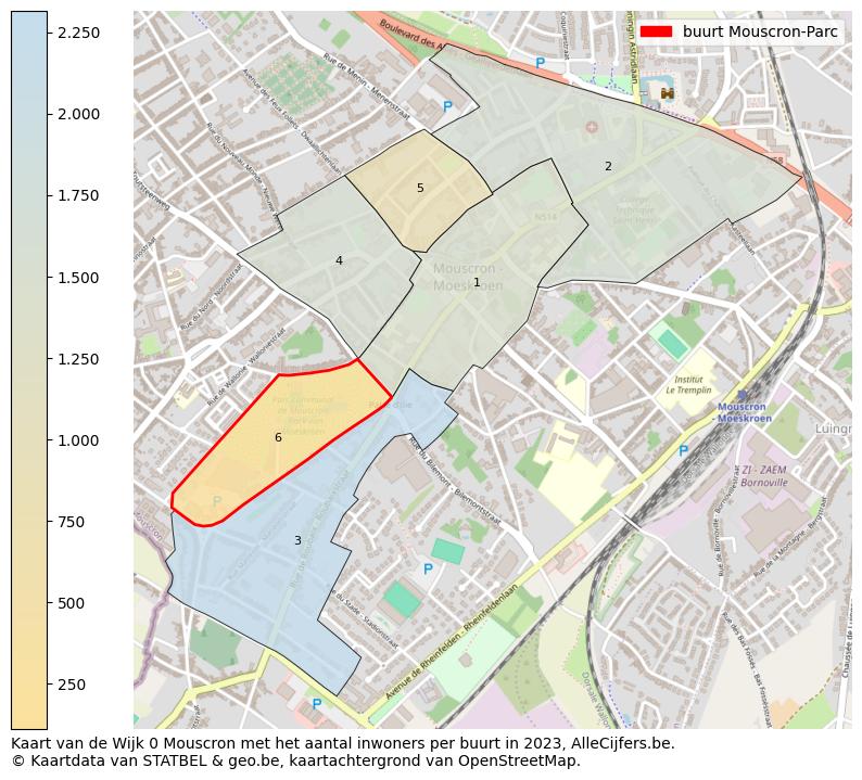 Aantal inwoners op de kaart van de buurt Mouscron-Parc: Op deze pagina vind je veel informatie over inwoners (zoals de verdeling naar leeftijdsgroepen, gezinssamenstelling, geslacht, autochtoon of Belgisch met een immigratie achtergrond,...), woningen (aantallen, types, prijs ontwikkeling, gebruik, type eigendom,...) en méér (autobezit, energieverbruik,...)  op basis van open data van STATBEL en diverse andere bronnen!