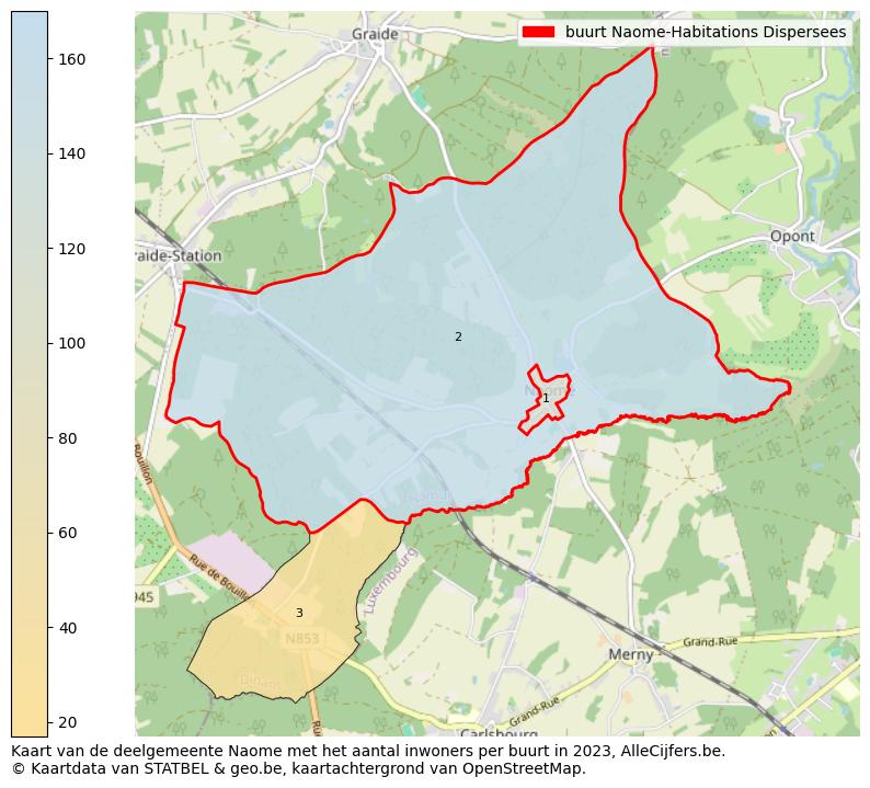 Aantal inwoners op de kaart van de buurt Naome-Habitations Dispersees: Op deze pagina vind je veel informatie over inwoners (zoals de verdeling naar leeftijdsgroepen, gezinssamenstelling, geslacht, autochtoon of Belgisch met een immigratie achtergrond,...), woningen (aantallen, types, prijs ontwikkeling, gebruik, type eigendom,...) en méér (autobezit, energieverbruik,...)  op basis van open data van STATBEL en diverse andere bronnen!