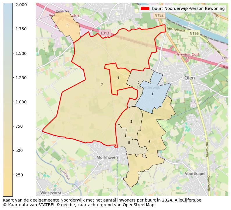 Aantal inwoners op de kaart van de buurt Noorderwijk-Verspr. Bewoning: Op deze pagina vind je veel informatie over inwoners (zoals de verdeling naar leeftijdsgroepen, gezinssamenstelling, geslacht, autochtoon of Belgisch met een immigratie achtergrond,...), woningen (aantallen, types, prijs ontwikkeling, gebruik, type eigendom,...) en méér (autobezit, energieverbruik,...)  op basis van open data van STATBEL en diverse andere bronnen!