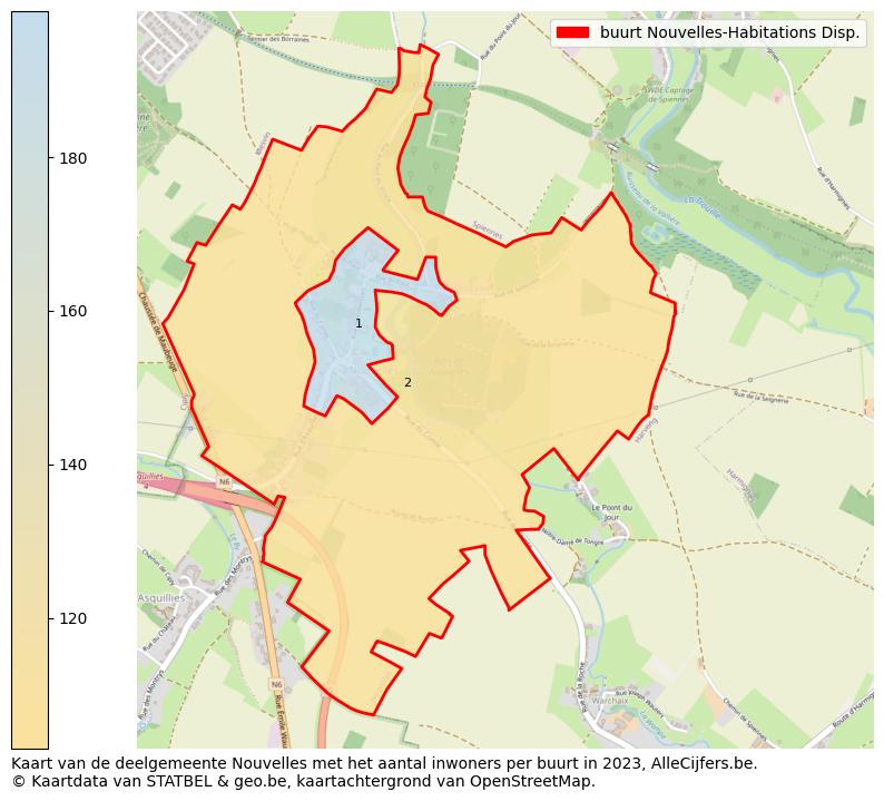 Aantal inwoners op de kaart van de buurt Nouvelles-Habitations Disp.: Op deze pagina vind je veel informatie over inwoners (zoals de verdeling naar leeftijdsgroepen, gezinssamenstelling, geslacht, autochtoon of Belgisch met een immigratie achtergrond,...), woningen (aantallen, types, prijs ontwikkeling, gebruik, type eigendom,...) en méér (autobezit, energieverbruik,...)  op basis van open data van STATBEL en diverse andere bronnen!