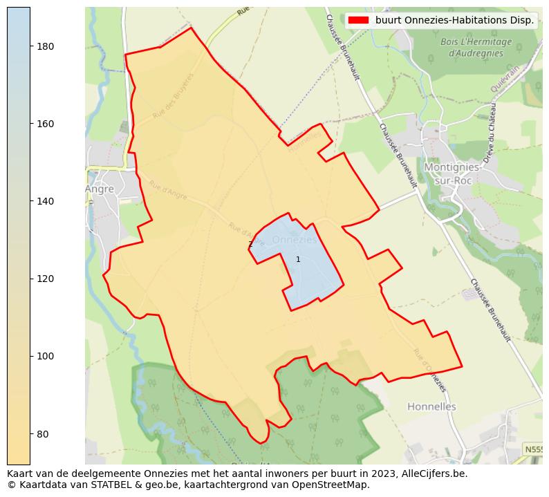 Aantal inwoners op de kaart van de buurt Onnezies-Habitations Disp.: Op deze pagina vind je veel informatie over inwoners (zoals de verdeling naar leeftijdsgroepen, gezinssamenstelling, geslacht, autochtoon of Belgisch met een immigratie achtergrond,...), woningen (aantallen, types, prijs ontwikkeling, gebruik, type eigendom,...) en méér (autobezit, energieverbruik,...)  op basis van open data van STATBEL en diverse andere bronnen!