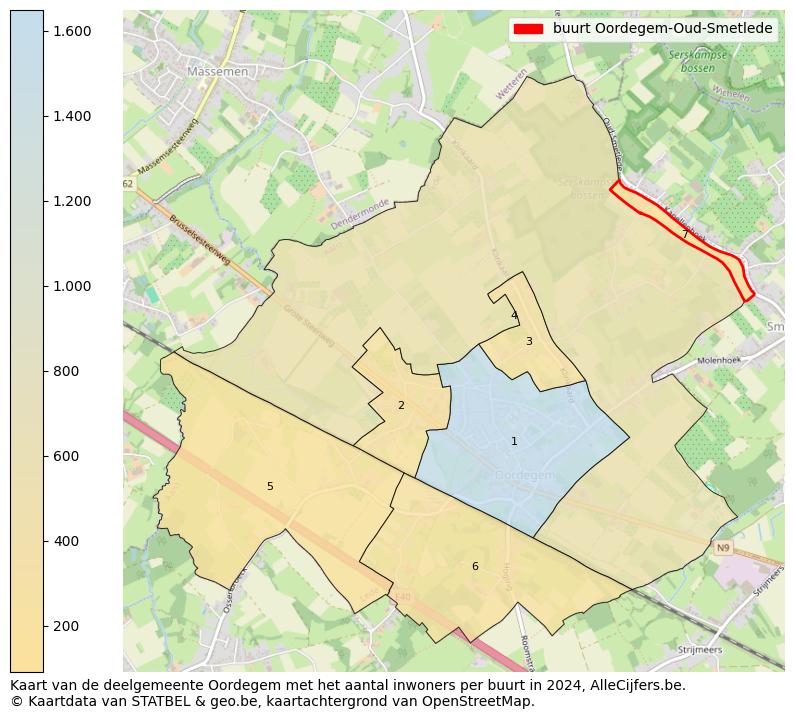 Aantal inwoners op de kaart van de buurt Oordegem-Oud-Smetlede: Op deze pagina vind je veel informatie over inwoners (zoals de verdeling naar leeftijdsgroepen, gezinssamenstelling, geslacht, autochtoon of Belgisch met een immigratie achtergrond,...), woningen (aantallen, types, prijs ontwikkeling, gebruik, type eigendom,...) en méér (autobezit, energieverbruik,...)  op basis van open data van STATBEL en diverse andere bronnen!