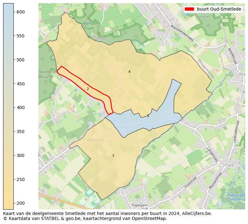 Aantal inwoners op de kaart van de buurt Oud-Smetlede: Op deze pagina vind je veel informatie over inwoners (zoals de verdeling naar leeftijdsgroepen, gezinssamenstelling, geslacht, autochtoon of Belgisch met een immigratie achtergrond,...), woningen (aantallen, types, prijs ontwikkeling, gebruik, type eigendom,...) en méér (autobezit, energieverbruik,...)  op basis van open data van STATBEL en diverse andere bronnen!