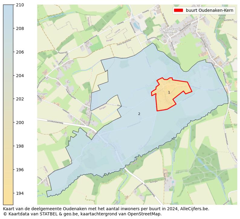 Aantal inwoners op de kaart van de buurt Oudenaken-Kern: Op deze pagina vind je veel informatie over inwoners (zoals de verdeling naar leeftijdsgroepen, gezinssamenstelling, geslacht, autochtoon of Belgisch met een immigratie achtergrond,...), woningen (aantallen, types, prijs ontwikkeling, gebruik, type eigendom,...) en méér (autobezit, energieverbruik,...)  op basis van open data van STATBEL en diverse andere bronnen!