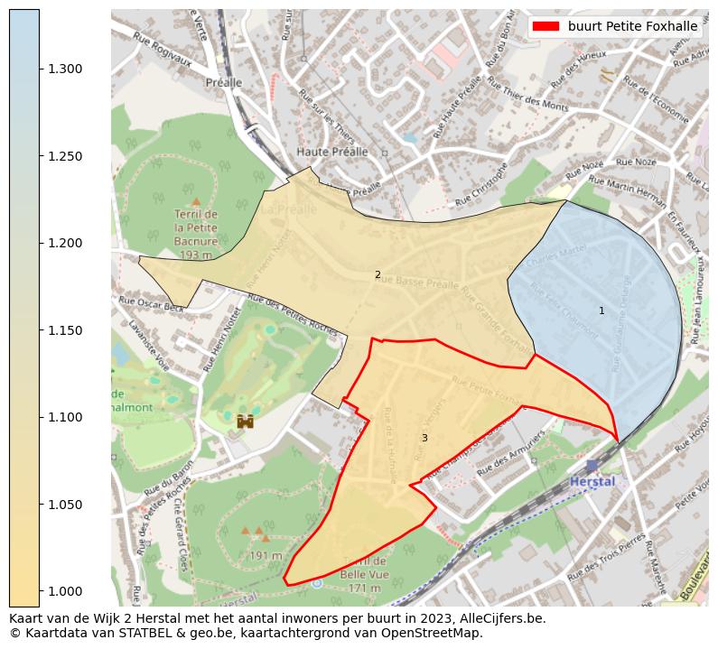 Aantal inwoners op de kaart van de buurt Petite Foxhalle: Op deze pagina vind je veel informatie over inwoners (zoals de verdeling naar leeftijdsgroepen, gezinssamenstelling, geslacht, autochtoon of Belgisch met een immigratie achtergrond,...), woningen (aantallen, types, prijs ontwikkeling, gebruik, type eigendom,...) en méér (autobezit, energieverbruik,...)  op basis van open data van STATBEL en diverse andere bronnen!