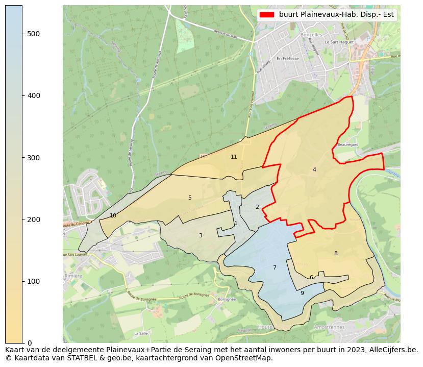 Aantal inwoners op de kaart van de buurt Plainevaux-Hab. Disp.- Est: Op deze pagina vind je veel informatie over inwoners (zoals de verdeling naar leeftijdsgroepen, gezinssamenstelling, geslacht, autochtoon of Belgisch met een immigratie achtergrond,...), woningen (aantallen, types, prijs ontwikkeling, gebruik, type eigendom,...) en méér (autobezit, energieverbruik,...)  op basis van open data van STATBEL en diverse andere bronnen!