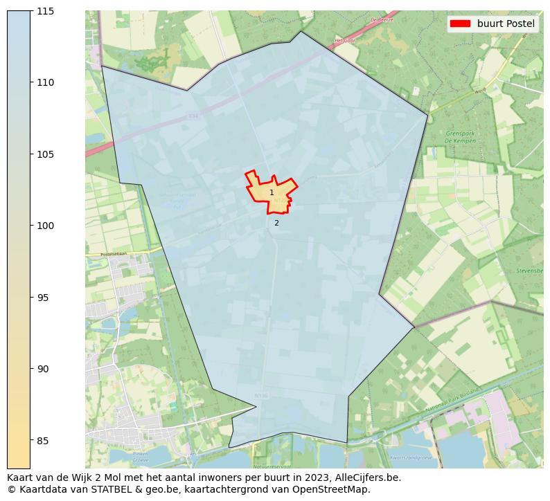 Aantal inwoners op de kaart van de buurt Postel: Op deze pagina vind je veel informatie over inwoners (zoals de verdeling naar leeftijdsgroepen, gezinssamenstelling, geslacht, autochtoon of Belgisch met een immigratie achtergrond,...), woningen (aantallen, types, prijs ontwikkeling, gebruik, type eigendom,...) en méér (autobezit, energieverbruik,...)  op basis van open data van STATBEL en diverse andere bronnen!