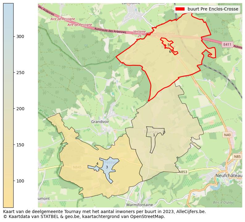 Aantal inwoners op de kaart van de buurt Pre Enclos-Crosse: Op deze pagina vind je veel informatie over inwoners (zoals de verdeling naar leeftijdsgroepen, gezinssamenstelling, geslacht, autochtoon of Belgisch met een immigratie achtergrond,...), woningen (aantallen, types, prijs ontwikkeling, gebruik, type eigendom,...) en méér (autobezit, energieverbruik,...)  op basis van open data van STATBEL en diverse andere bronnen!