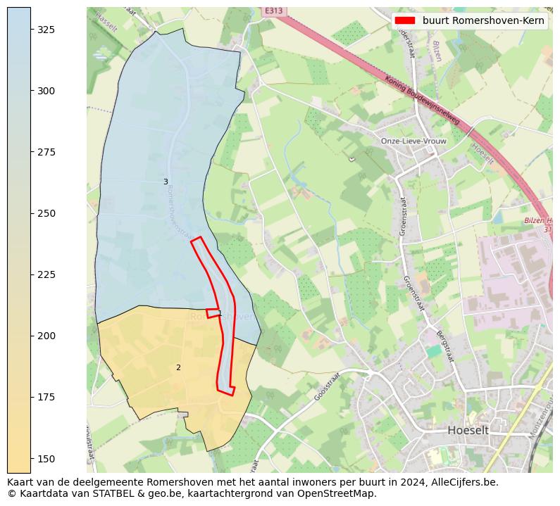 Aantal inwoners op de kaart van de buurt Romershoven-Kern: Op deze pagina vind je veel informatie over inwoners (zoals de verdeling naar leeftijdsgroepen, gezinssamenstelling, geslacht, autochtoon of Belgisch met een immigratie achtergrond,...), woningen (aantallen, types, prijs ontwikkeling, gebruik, type eigendom,...) en méér (autobezit, energieverbruik,...)  op basis van open data van STATBEL en diverse andere bronnen!