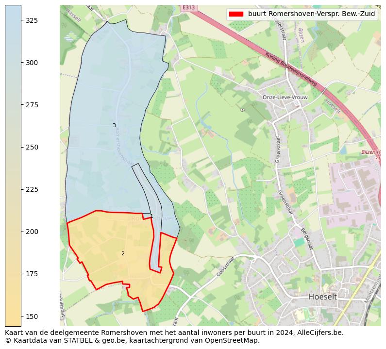 Aantal inwoners op de kaart van de buurt Romershoven-Verspr. Bew.-Zuid: Op deze pagina vind je veel informatie over inwoners (zoals de verdeling naar leeftijdsgroepen, gezinssamenstelling, geslacht, autochtoon of Belgisch met een immigratie achtergrond,...), woningen (aantallen, types, prijs ontwikkeling, gebruik, type eigendom,...) en méér (autobezit, energieverbruik,...)  op basis van open data van STATBEL en diverse andere bronnen!