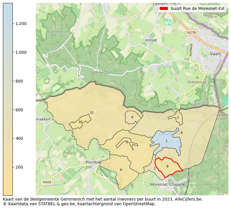 Aantal inwoners op de kaart van de buurt Rue de Moresnet-Est: Op deze pagina vind je veel informatie over inwoners (zoals de verdeling naar leeftijdsgroepen, gezinssamenstelling, geslacht, autochtoon of Belgisch met een immigratie achtergrond,...), woningen (aantallen, types, prijs ontwikkeling, gebruik, type eigendom,...) en méér (autobezit, energieverbruik,...)  op basis van open data van STATBEL en diverse andere bronnen!