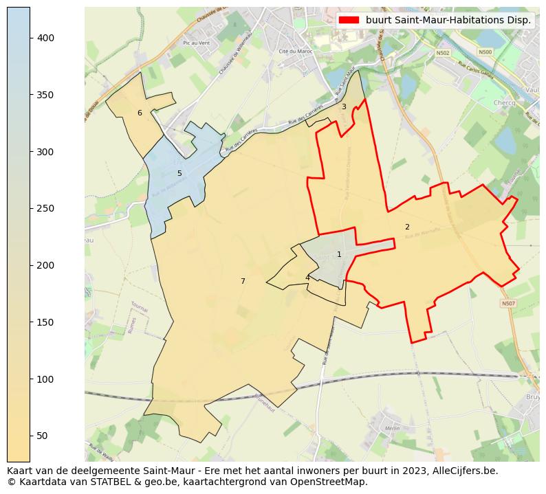 Aantal inwoners op de kaart van de buurt Saint-Maur-Habitations Disp.: Op deze pagina vind je veel informatie over inwoners (zoals de verdeling naar leeftijdsgroepen, gezinssamenstelling, geslacht, autochtoon of Belgisch met een immigratie achtergrond,...), woningen (aantallen, types, prijs ontwikkeling, gebruik, type eigendom,...) en méér (autobezit, energieverbruik,...)  op basis van open data van STATBEL en diverse andere bronnen!