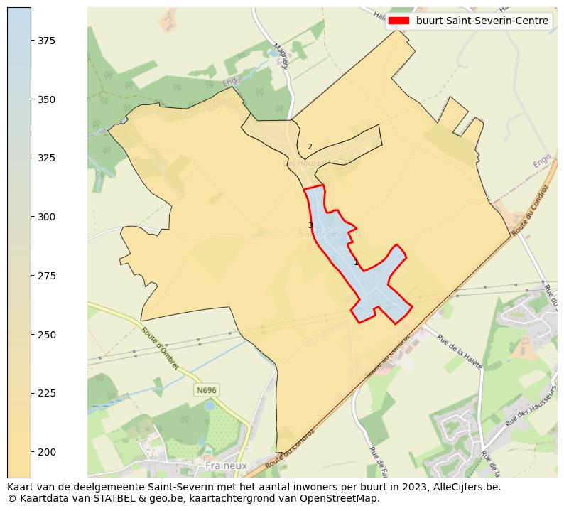 Aantal inwoners op de kaart van de buurt Saint-Severin-Centre: Op deze pagina vind je veel informatie over inwoners (zoals de verdeling naar leeftijdsgroepen, gezinssamenstelling, geslacht, autochtoon of Belgisch met een immigratie achtergrond,...), woningen (aantallen, types, prijs ontwikkeling, gebruik, type eigendom,...) en méér (autobezit, energieverbruik,...)  op basis van open data van STATBEL en diverse andere bronnen!