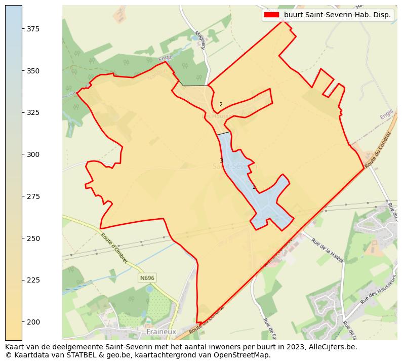 Aantal inwoners op de kaart van de buurt Saint-Severin-Hab. Disp.: Op deze pagina vind je veel informatie over inwoners (zoals de verdeling naar leeftijdsgroepen, gezinssamenstelling, geslacht, autochtoon of Belgisch met een immigratie achtergrond,...), woningen (aantallen, types, prijs ontwikkeling, gebruik, type eigendom,...) en méér (autobezit, energieverbruik,...)  op basis van open data van STATBEL en diverse andere bronnen!