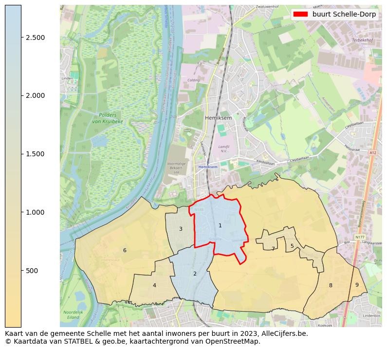 Aantal inwoners op de kaart van de buurt Schelle-Dorp: Op deze pagina vind je veel informatie over inwoners (zoals de verdeling naar leeftijdsgroepen, gezinssamenstelling, geslacht, autochtoon of Belgisch met een immigratie achtergrond,...), woningen (aantallen, types, prijs ontwikkeling, gebruik, type eigendom,...) en méér (autobezit, energieverbruik,...)  op basis van open data van STATBEL en diverse andere bronnen!