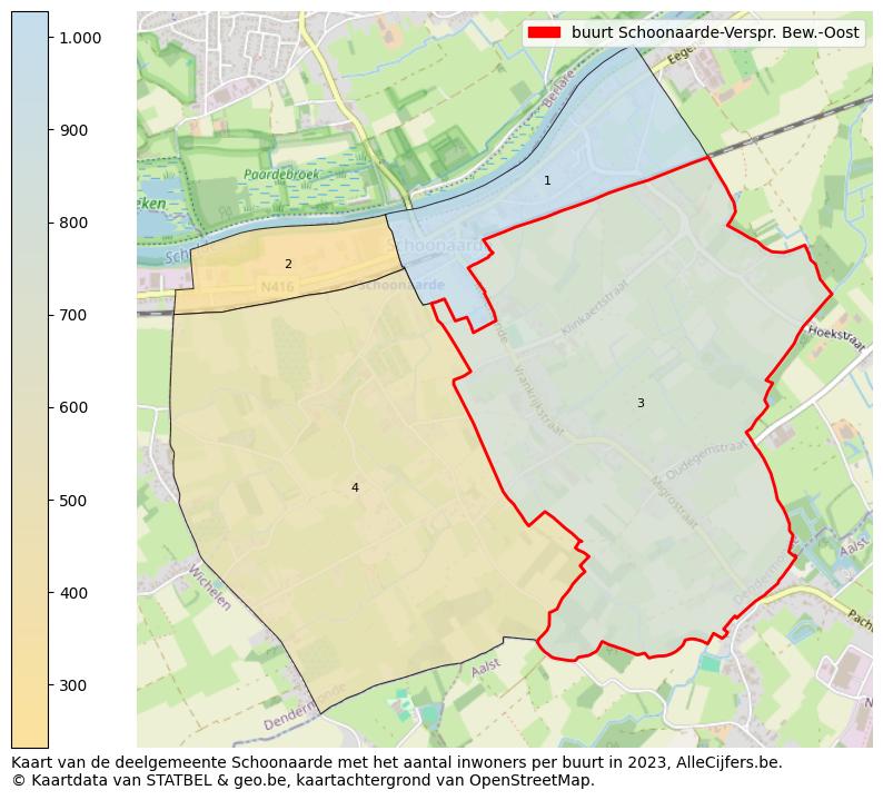 Aantal inwoners op de kaart van de buurt Schoonaarde-Verspr. Bew.-Oost: Op deze pagina vind je veel informatie over inwoners (zoals de verdeling naar leeftijdsgroepen, gezinssamenstelling, geslacht, autochtoon of Belgisch met een immigratie achtergrond,...), woningen (aantallen, types, prijs ontwikkeling, gebruik, type eigendom,...) en méér (autobezit, energieverbruik,...)  op basis van open data van STATBEL en diverse andere bronnen!