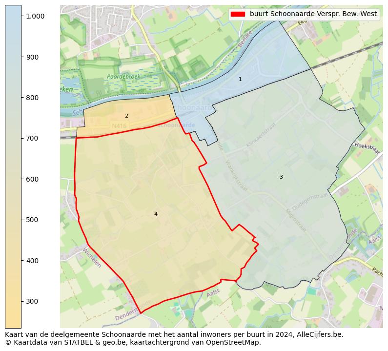 Aantal inwoners op de kaart van de buurt Schoonaarde Verspr. Bew.-West: Op deze pagina vind je veel informatie over inwoners (zoals de verdeling naar leeftijdsgroepen, gezinssamenstelling, geslacht, autochtoon of Belgisch met een immigratie achtergrond,...), woningen (aantallen, types, prijs ontwikkeling, gebruik, type eigendom,...) en méér (autobezit, energieverbruik,...)  op basis van open data van STATBEL en diverse andere bronnen!