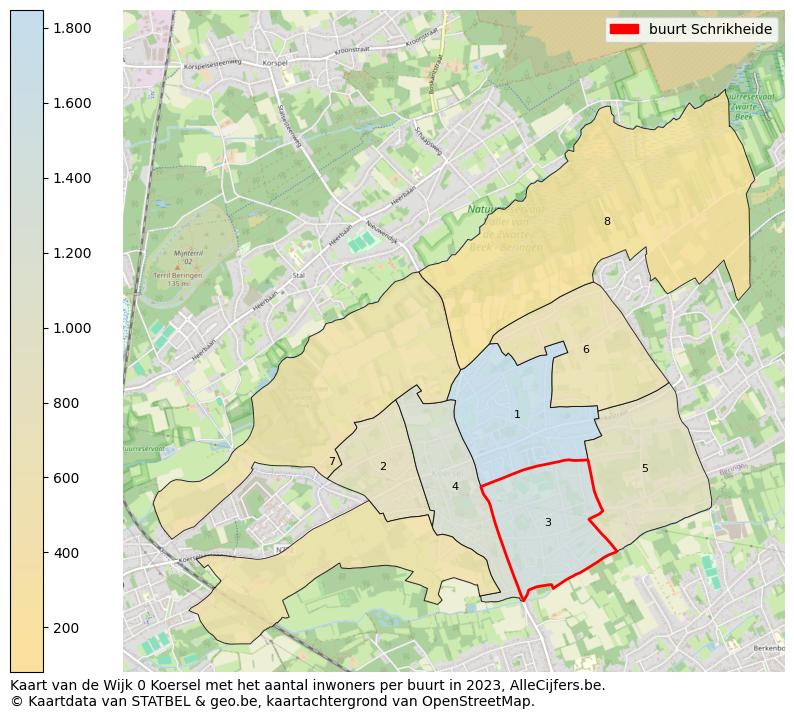 Aantal inwoners op de kaart van de buurt Schrikheide: Op deze pagina vind je veel informatie over inwoners (zoals de verdeling naar leeftijdsgroepen, gezinssamenstelling, geslacht, autochtoon of Belgisch met een immigratie achtergrond,...), woningen (aantallen, types, prijs ontwikkeling, gebruik, type eigendom,...) en méér (autobezit, energieverbruik,...)  op basis van open data van STATBEL en diverse andere bronnen!