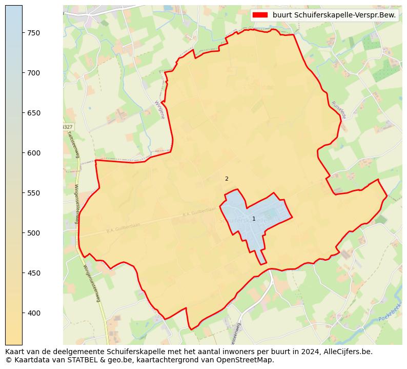 Aantal inwoners op de kaart van de buurt Schuiferskapelle-Verspr.Bew.: Op deze pagina vind je veel informatie over inwoners (zoals de verdeling naar leeftijdsgroepen, gezinssamenstelling, geslacht, autochtoon of Belgisch met een immigratie achtergrond,...), woningen (aantallen, types, prijs ontwikkeling, gebruik, type eigendom,...) en méér (autobezit, energieverbruik,...)  op basis van open data van STATBEL en diverse andere bronnen!