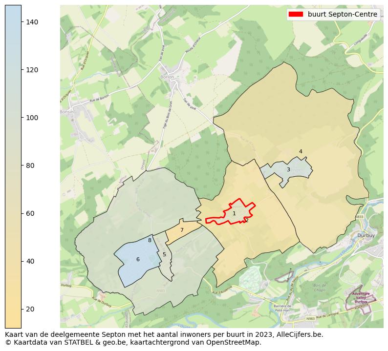 Aantal inwoners op de kaart van de buurt Septon-Centre: Op deze pagina vind je veel informatie over inwoners (zoals de verdeling naar leeftijdsgroepen, gezinssamenstelling, geslacht, autochtoon of Belgisch met een immigratie achtergrond,...), woningen (aantallen, types, prijs ontwikkeling, gebruik, type eigendom,...) en méér (autobezit, energieverbruik,...)  op basis van open data van STATBEL en diverse andere bronnen!