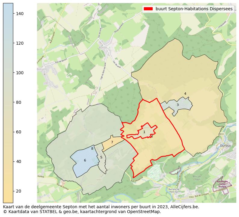 Aantal inwoners op de kaart van de buurt Septon-Habitations Dispersees: Op deze pagina vind je veel informatie over inwoners (zoals de verdeling naar leeftijdsgroepen, gezinssamenstelling, geslacht, autochtoon of Belgisch met een immigratie achtergrond,...), woningen (aantallen, types, prijs ontwikkeling, gebruik, type eigendom,...) en méér (autobezit, energieverbruik,...)  op basis van open data van STATBEL en diverse andere bronnen!