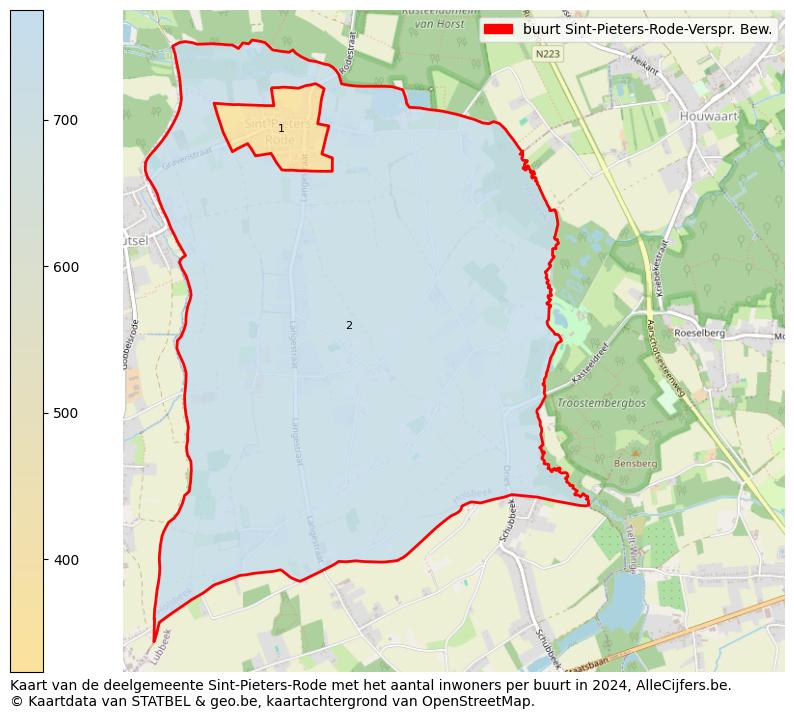 Aantal inwoners op de kaart van de buurt Sint-Pieters-Rode-Verspr. Bew.: Op deze pagina vind je veel informatie over inwoners (zoals de verdeling naar leeftijdsgroepen, gezinssamenstelling, geslacht, autochtoon of Belgisch met een immigratie achtergrond,...), woningen (aantallen, types, prijs ontwikkeling, gebruik, type eigendom,...) en méér (autobezit, energieverbruik,...)  op basis van open data van STATBEL en diverse andere bronnen!