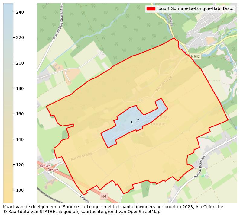 Aantal inwoners op de kaart van de buurt Sorinne-La-Longue-Hab. Disp.: Op deze pagina vind je veel informatie over inwoners (zoals de verdeling naar leeftijdsgroepen, gezinssamenstelling, geslacht, autochtoon of Belgisch met een immigratie achtergrond,...), woningen (aantallen, types, prijs ontwikkeling, gebruik, type eigendom,...) en méér (autobezit, energieverbruik,...)  op basis van open data van STATBEL en diverse andere bronnen!