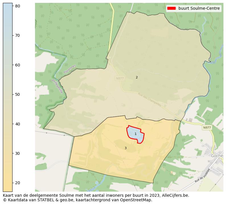 Aantal inwoners op de kaart van de buurt Soulme-Centre: Op deze pagina vind je veel informatie over inwoners (zoals de verdeling naar leeftijdsgroepen, gezinssamenstelling, geslacht, autochtoon of Belgisch met een immigratie achtergrond,...), woningen (aantallen, types, prijs ontwikkeling, gebruik, type eigendom,...) en méér (autobezit, energieverbruik,...)  op basis van open data van STATBEL en diverse andere bronnen!