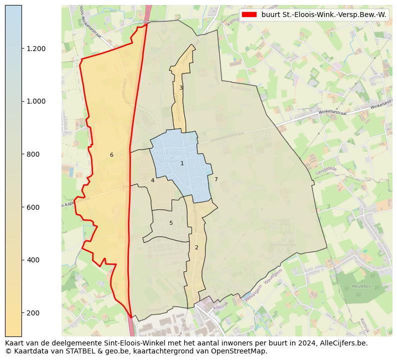 Aantal inwoners op de kaart van de buurt St.-Eloois-Wink.-Versp.Bew.-W.: Op deze pagina vind je veel informatie over inwoners (zoals de verdeling naar leeftijdsgroepen, gezinssamenstelling, geslacht, autochtoon of Belgisch met een immigratie achtergrond,...), woningen (aantallen, types, prijs ontwikkeling, gebruik, type eigendom,...) en méér (autobezit, energieverbruik,...)  op basis van open data van STATBEL en diverse andere bronnen!