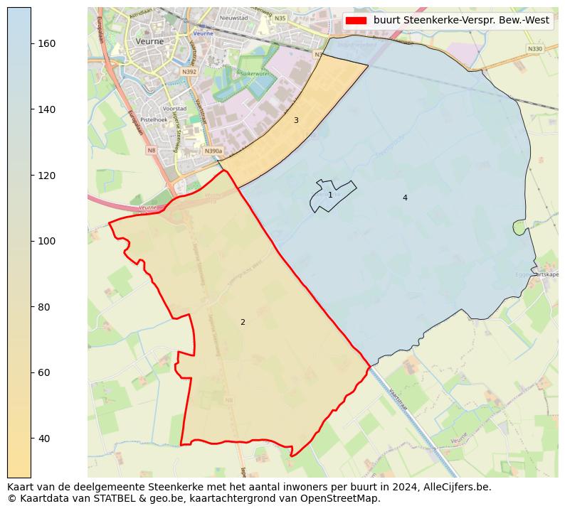 Aantal inwoners op de kaart van de buurt Steenkerke-Verspr. Bew.-West: Op deze pagina vind je veel informatie over inwoners (zoals de verdeling naar leeftijdsgroepen, gezinssamenstelling, geslacht, autochtoon of Belgisch met een immigratie achtergrond,...), woningen (aantallen, types, prijs ontwikkeling, gebruik, type eigendom,...) en méér (autobezit, energieverbruik,...)  op basis van open data van STATBEL en diverse andere bronnen!