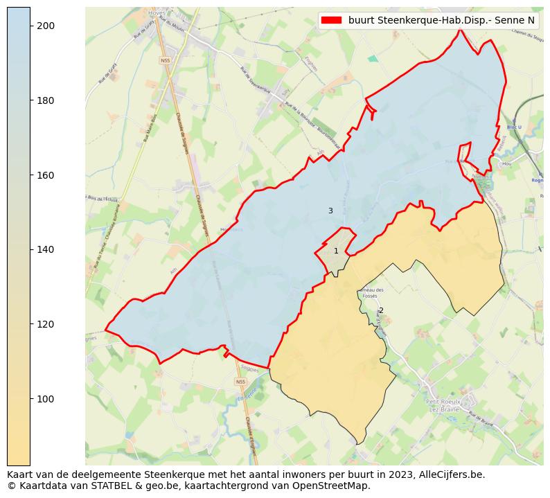 Aantal inwoners op de kaart van de buurt Steenkerque-Hab.Disp.- Senne N: Op deze pagina vind je veel informatie over inwoners (zoals de verdeling naar leeftijdsgroepen, gezinssamenstelling, geslacht, autochtoon of Belgisch met een immigratie achtergrond,...), woningen (aantallen, types, prijs ontwikkeling, gebruik, type eigendom,...) en méér (autobezit, energieverbruik,...)  op basis van open data van STATBEL en diverse andere bronnen!