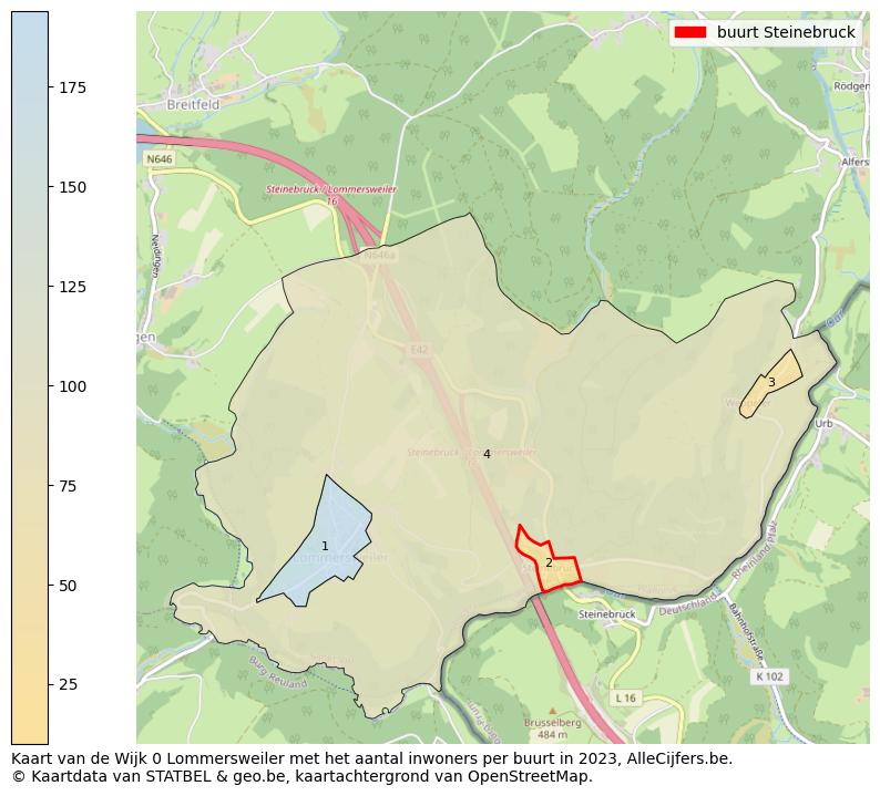 Aantal inwoners op de kaart van de buurt Steinebruck: Op deze pagina vind je veel informatie over inwoners (zoals de verdeling naar leeftijdsgroepen, gezinssamenstelling, geslacht, autochtoon of Belgisch met een immigratie achtergrond,...), woningen (aantallen, types, prijs ontwikkeling, gebruik, type eigendom,...) en méér (autobezit, energieverbruik,...)  op basis van open data van STATBEL en diverse andere bronnen!