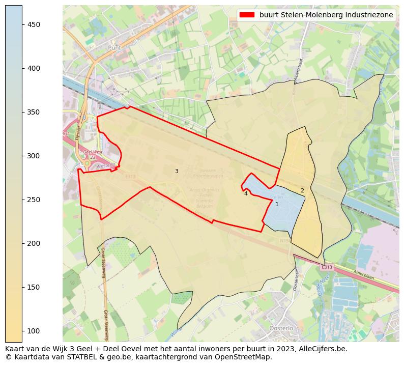 Aantal inwoners op de kaart van de buurt Stelen-Molenberg Industriezone: Op deze pagina vind je veel informatie over inwoners (zoals de verdeling naar leeftijdsgroepen, gezinssamenstelling, geslacht, autochtoon of Belgisch met een immigratie achtergrond,...), woningen (aantallen, types, prijs ontwikkeling, gebruik, type eigendom,...) en méér (autobezit, energieverbruik,...)  op basis van open data van STATBEL en diverse andere bronnen!