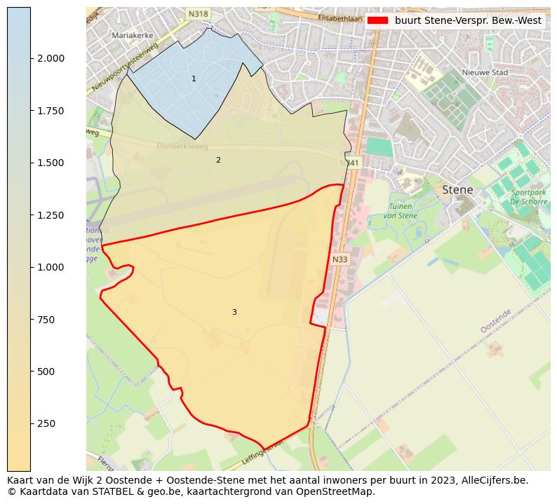 Aantal inwoners op de kaart van de buurt Stene-Verspr. Bew.-West: Op deze pagina vind je veel informatie over inwoners (zoals de verdeling naar leeftijdsgroepen, gezinssamenstelling, geslacht, autochtoon of Belgisch met een immigratie achtergrond,...), woningen (aantallen, types, prijs ontwikkeling, gebruik, type eigendom,...) en méér (autobezit, energieverbruik,...)  op basis van open data van STATBEL en diverse andere bronnen!