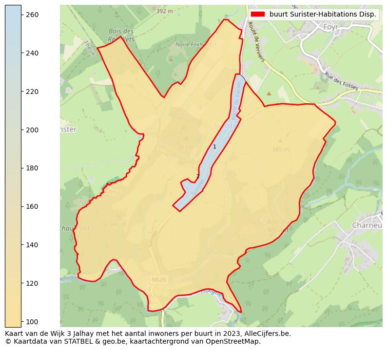 Aantal inwoners op de kaart van de buurt Surister-Habitations Disp.: Op deze pagina vind je veel informatie over inwoners (zoals de verdeling naar leeftijdsgroepen, gezinssamenstelling, geslacht, autochtoon of Belgisch met een immigratie achtergrond,...), woningen (aantallen, types, prijs ontwikkeling, gebruik, type eigendom,...) en méér (autobezit, energieverbruik,...)  op basis van open data van STATBEL en diverse andere bronnen!