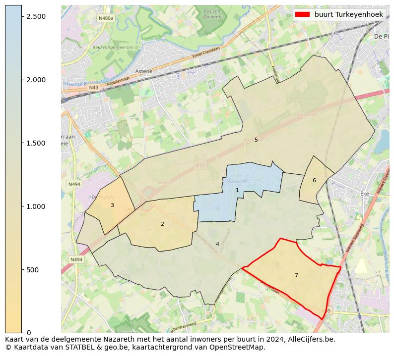 Aantal inwoners op de kaart van de buurt Turkeyenhoek: Op deze pagina vind je veel informatie over inwoners (zoals de verdeling naar leeftijdsgroepen, gezinssamenstelling, geslacht, autochtoon of Belgisch met een immigratie achtergrond,...), woningen (aantallen, types, prijs ontwikkeling, gebruik, type eigendom,...) en méér (autobezit, energieverbruik,...)  op basis van open data van STATBEL en diverse andere bronnen!