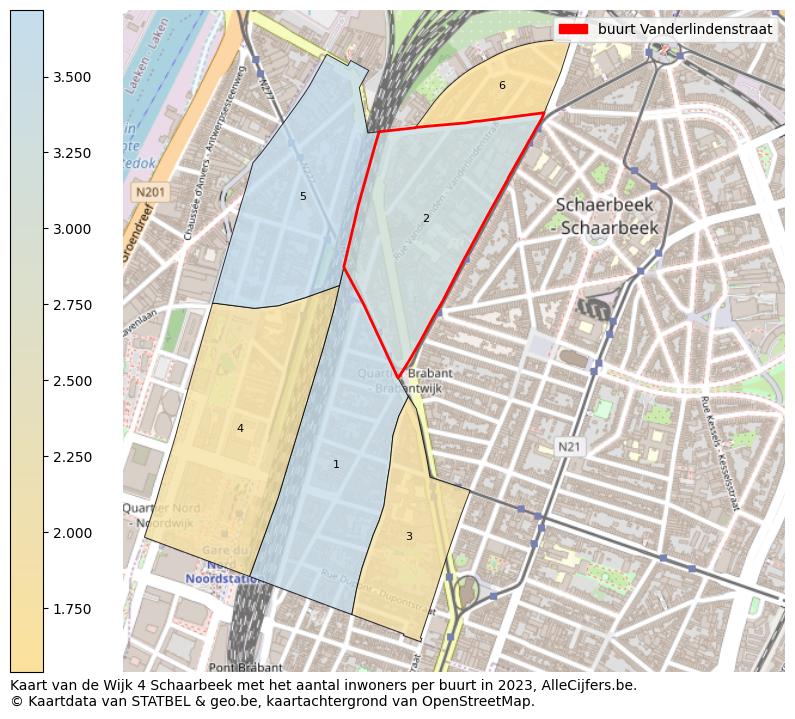 Aantal inwoners op de kaart van de buurt Vanderlindenstraat: Op deze pagina vind je veel informatie over inwoners (zoals de verdeling naar leeftijdsgroepen, gezinssamenstelling, geslacht, autochtoon of Belgisch met een immigratie achtergrond,...), woningen (aantallen, types, prijs ontwikkeling, gebruik, type eigendom,...) en méér (autobezit, energieverbruik,...)  op basis van open data van STATBEL en diverse andere bronnen!