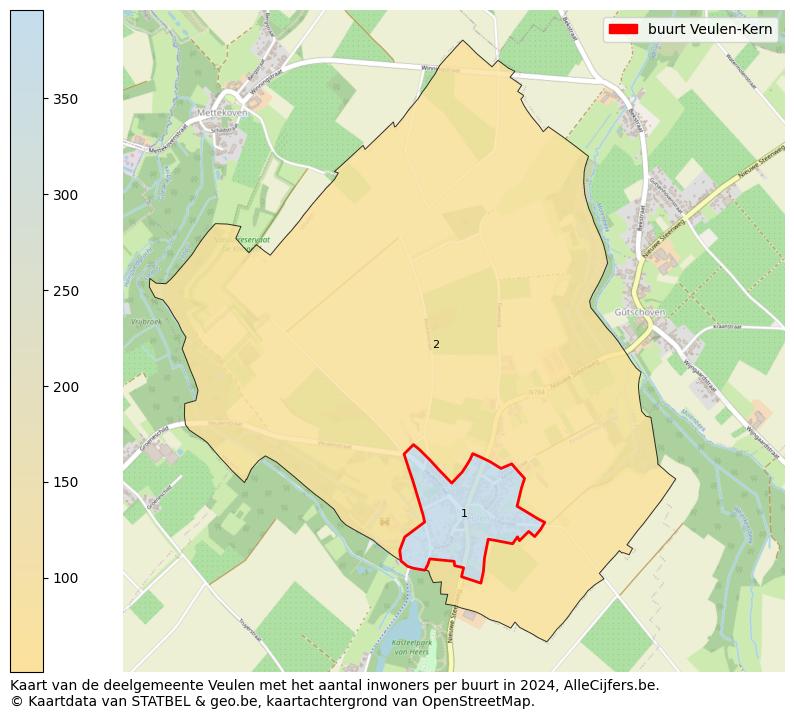 Aantal inwoners op de kaart van de buurt Veulen-Kern: Op deze pagina vind je veel informatie over inwoners (zoals de verdeling naar leeftijdsgroepen, gezinssamenstelling, geslacht, autochtoon of Belgisch met een immigratie achtergrond,...), woningen (aantallen, types, prijs ontwikkeling, gebruik, type eigendom,...) en méér (autobezit, energieverbruik,...)  op basis van open data van STATBEL en diverse andere bronnen!