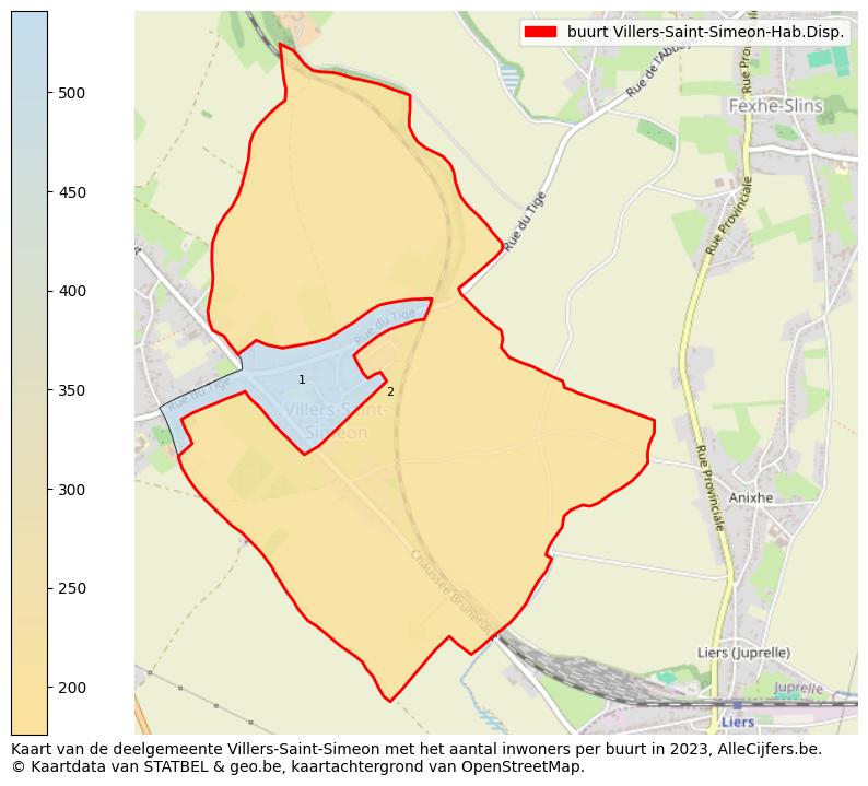 Aantal inwoners op de kaart van de buurt Villers-Saint-Simeon-Hab.Disp.: Op deze pagina vind je veel informatie over inwoners (zoals de verdeling naar leeftijdsgroepen, gezinssamenstelling, geslacht, autochtoon of Belgisch met een immigratie achtergrond,...), woningen (aantallen, types, prijs ontwikkeling, gebruik, type eigendom,...) en méér (autobezit, energieverbruik,...)  op basis van open data van STATBEL en diverse andere bronnen!