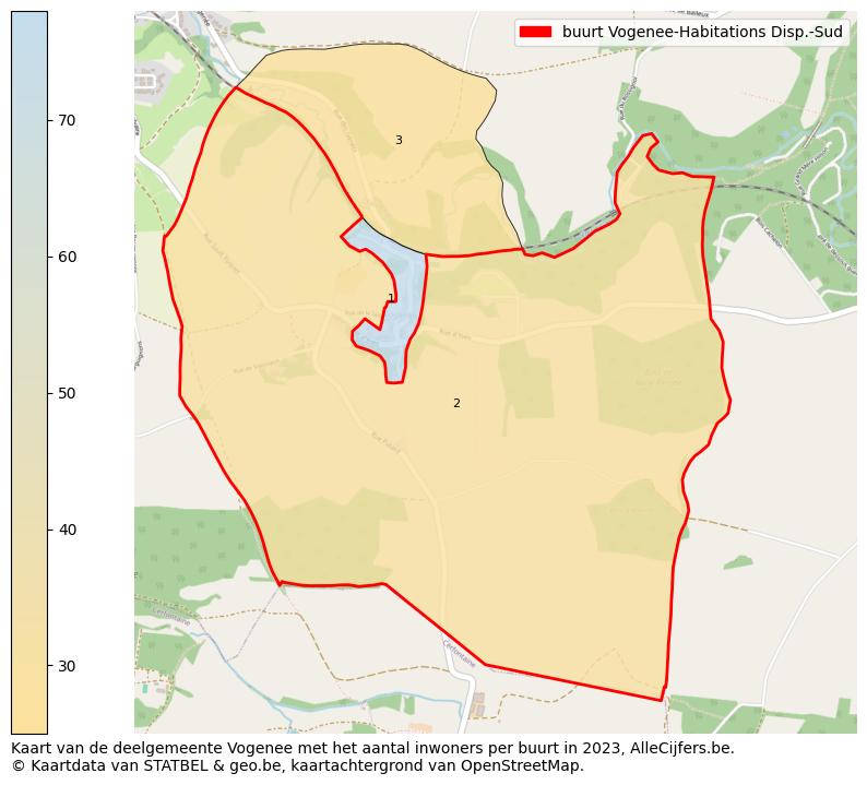 Aantal inwoners op de kaart van de buurt Vogenee-Habitations Disp.-Sud: Op deze pagina vind je veel informatie over inwoners (zoals de verdeling naar leeftijdsgroepen, gezinssamenstelling, geslacht, autochtoon of Belgisch met een immigratie achtergrond,...), woningen (aantallen, types, prijs ontwikkeling, gebruik, type eigendom,...) en méér (autobezit, energieverbruik,...)  op basis van open data van STATBEL en diverse andere bronnen!