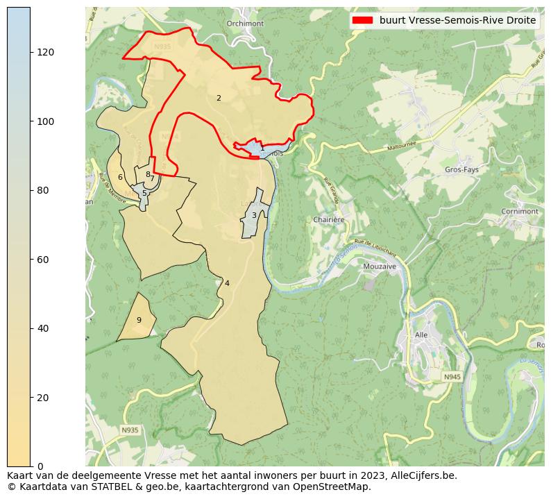 Aantal inwoners op de kaart van de buurt Vresse-Semois-Rive Droite: Op deze pagina vind je veel informatie over inwoners (zoals de verdeling naar leeftijdsgroepen, gezinssamenstelling, geslacht, autochtoon of Belgisch met een immigratie achtergrond,...), woningen (aantallen, types, prijs ontwikkeling, gebruik, type eigendom,...) en méér (autobezit, energieverbruik,...)  op basis van open data van STATBEL en diverse andere bronnen!