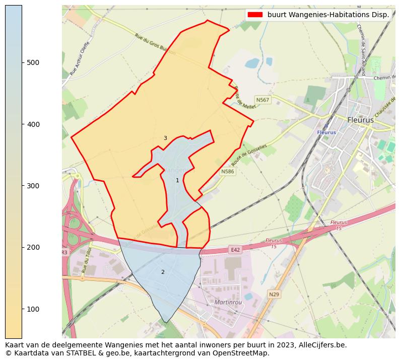 Aantal inwoners op de kaart van de buurt Wangenies-Habitations Disp.: Op deze pagina vind je veel informatie over inwoners (zoals de verdeling naar leeftijdsgroepen, gezinssamenstelling, geslacht, autochtoon of Belgisch met een immigratie achtergrond,...), woningen (aantallen, types, prijs ontwikkeling, gebruik, type eigendom,...) en méér (autobezit, energieverbruik,...)  op basis van open data van STATBEL en diverse andere bronnen!