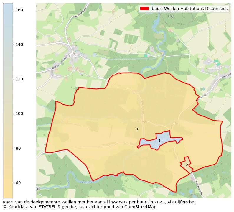 Aantal inwoners op de kaart van de buurt Weillen-Habitations Dispersees: Op deze pagina vind je veel informatie over inwoners (zoals de verdeling naar leeftijdsgroepen, gezinssamenstelling, geslacht, autochtoon of Belgisch met een immigratie achtergrond,...), woningen (aantallen, types, prijs ontwikkeling, gebruik, type eigendom,...) en méér (autobezit, energieverbruik,...)  op basis van open data van STATBEL en diverse andere bronnen!