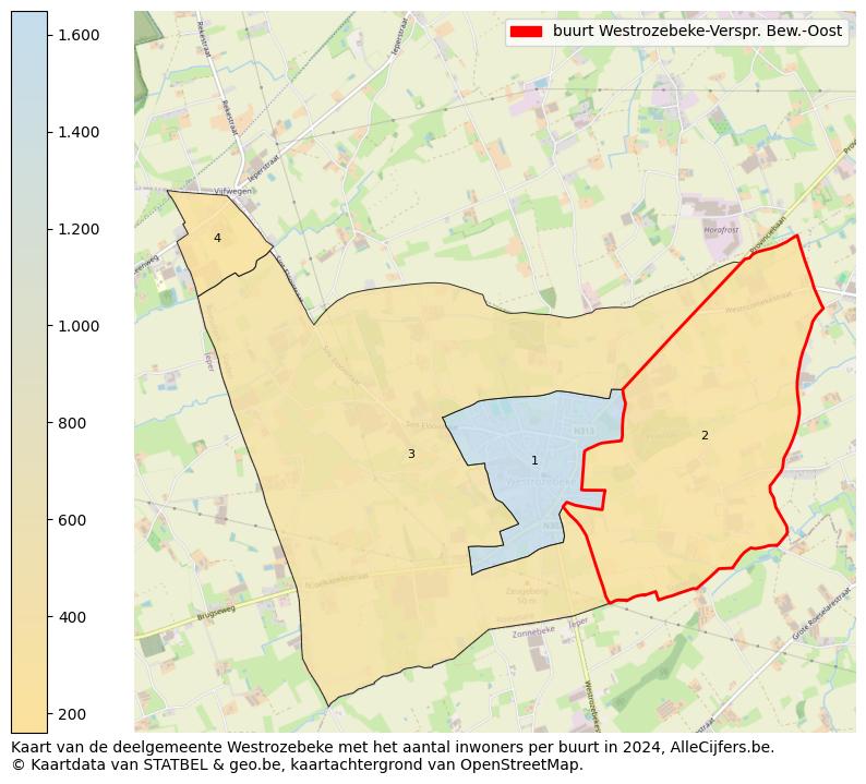 Aantal inwoners op de kaart van de buurt Westrozebeke-Verspr. Bew.-Oost: Op deze pagina vind je veel informatie over inwoners (zoals de verdeling naar leeftijdsgroepen, gezinssamenstelling, geslacht, autochtoon of Belgisch met een immigratie achtergrond,...), woningen (aantallen, types, prijs ontwikkeling, gebruik, type eigendom,...) en méér (autobezit, energieverbruik,...)  op basis van open data van STATBEL en diverse andere bronnen!