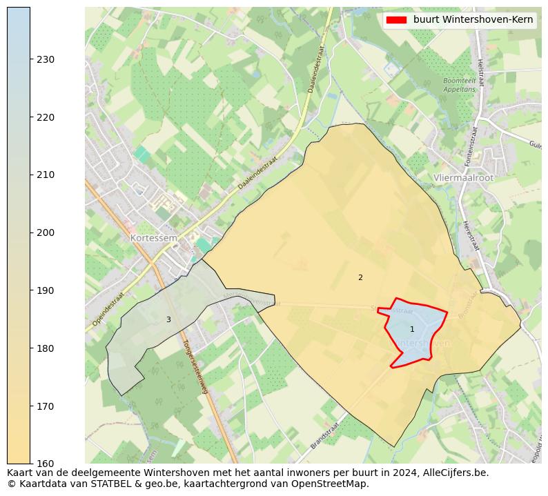 Aantal inwoners op de kaart van de buurt Wintershoven-Kern: Op deze pagina vind je veel informatie over inwoners (zoals de verdeling naar leeftijdsgroepen, gezinssamenstelling, geslacht, autochtoon of Belgisch met een immigratie achtergrond,...), woningen (aantallen, types, prijs ontwikkeling, gebruik, type eigendom,...) en méér (autobezit, energieverbruik,...)  op basis van open data van STATBEL en diverse andere bronnen!